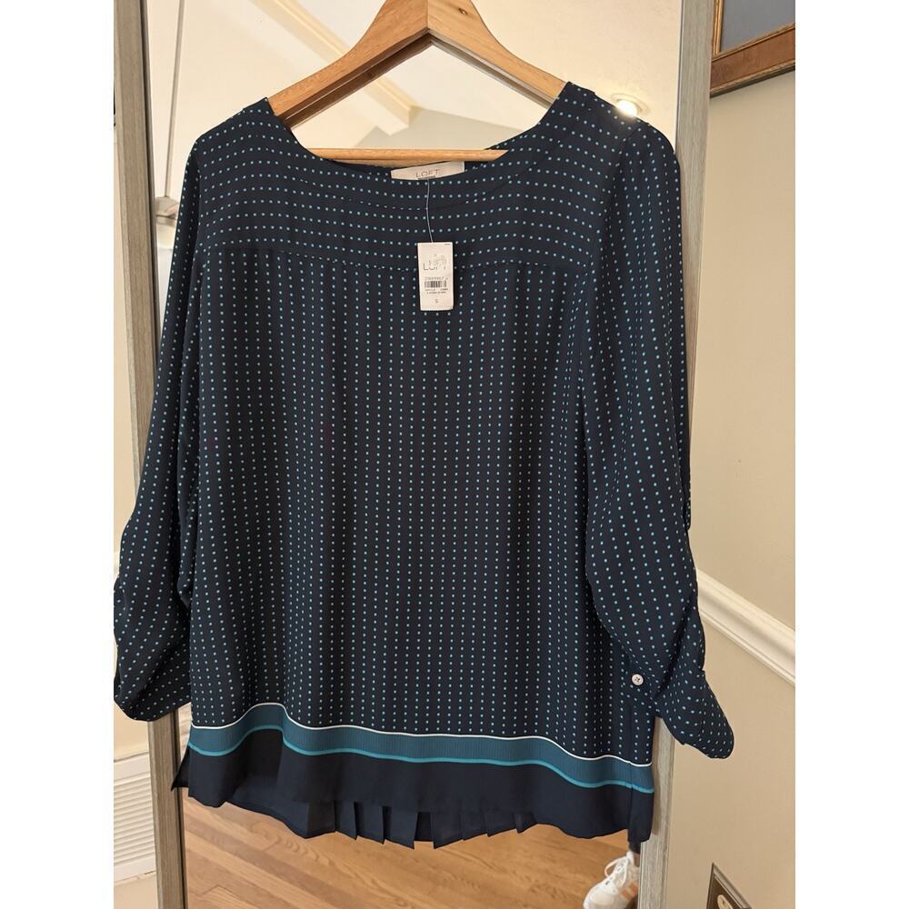 Ann Taylor LOFT Navy Polka Dot Blouse Small